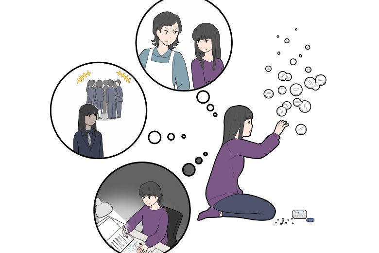 これは直接的に身体を傷つけているわけではありませんが、命の危険を顧みずに大量の薬を服用する行為は「自己破壊的行動」とされています。