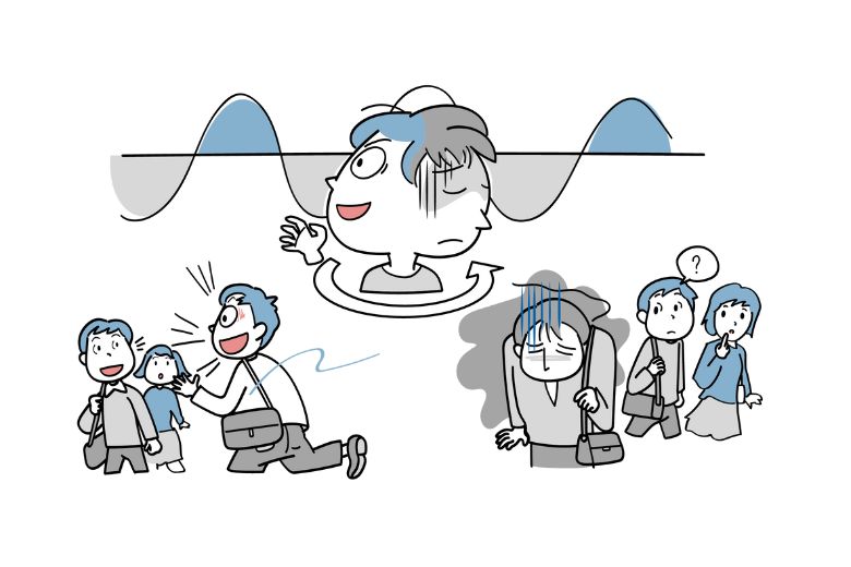 しかし、双極性障害の「躁状態」や「うつ状態」は、その程度が普通をはるかに超えており、日常生活、仕事、対人関係に大きな影響を与えてしまうのです。