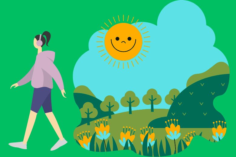 朝の散歩で光を浴びる